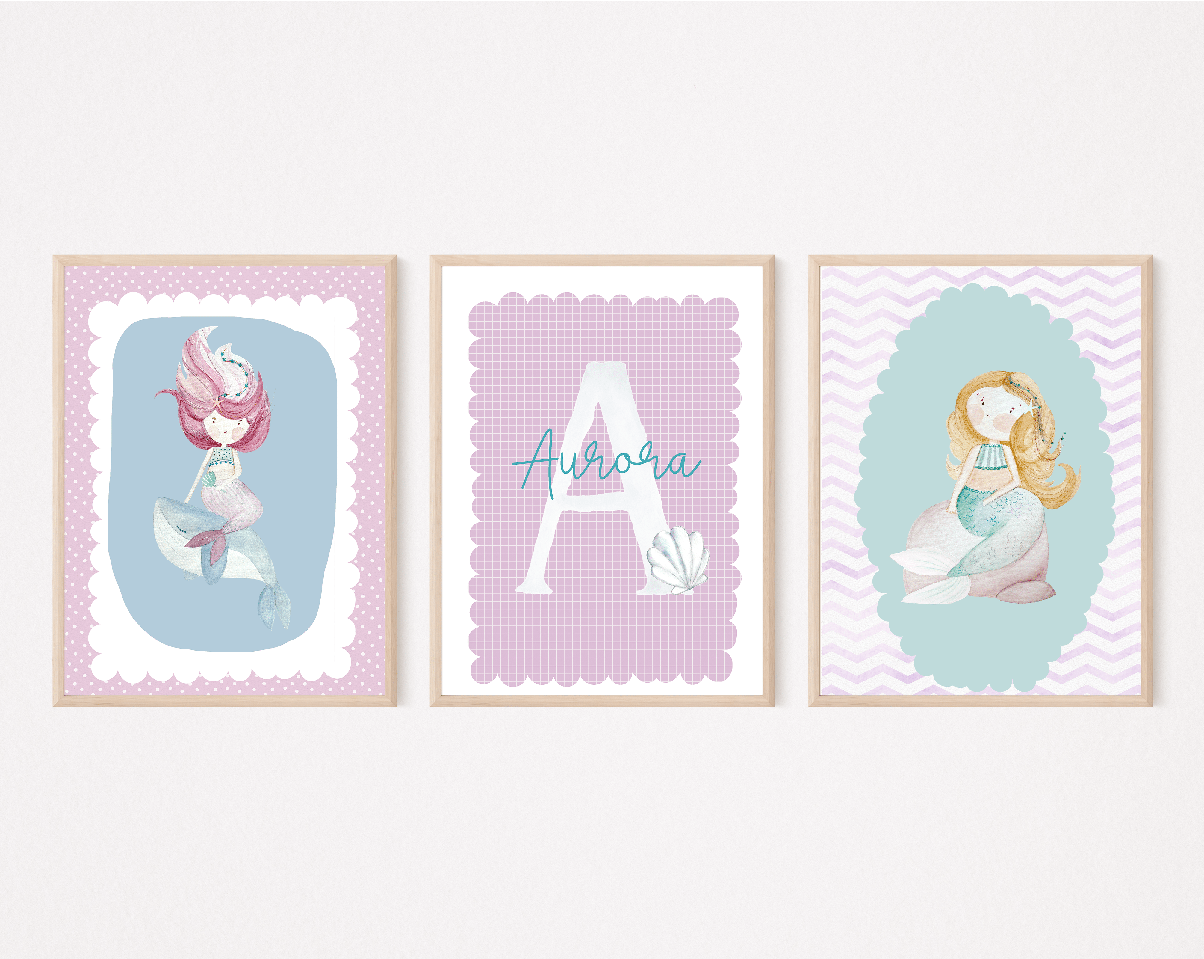partyPIK_stampe per cameretta | Set di 3 stampe | Decorazione per cameretta bimbi | mermaid party - Peekaboo