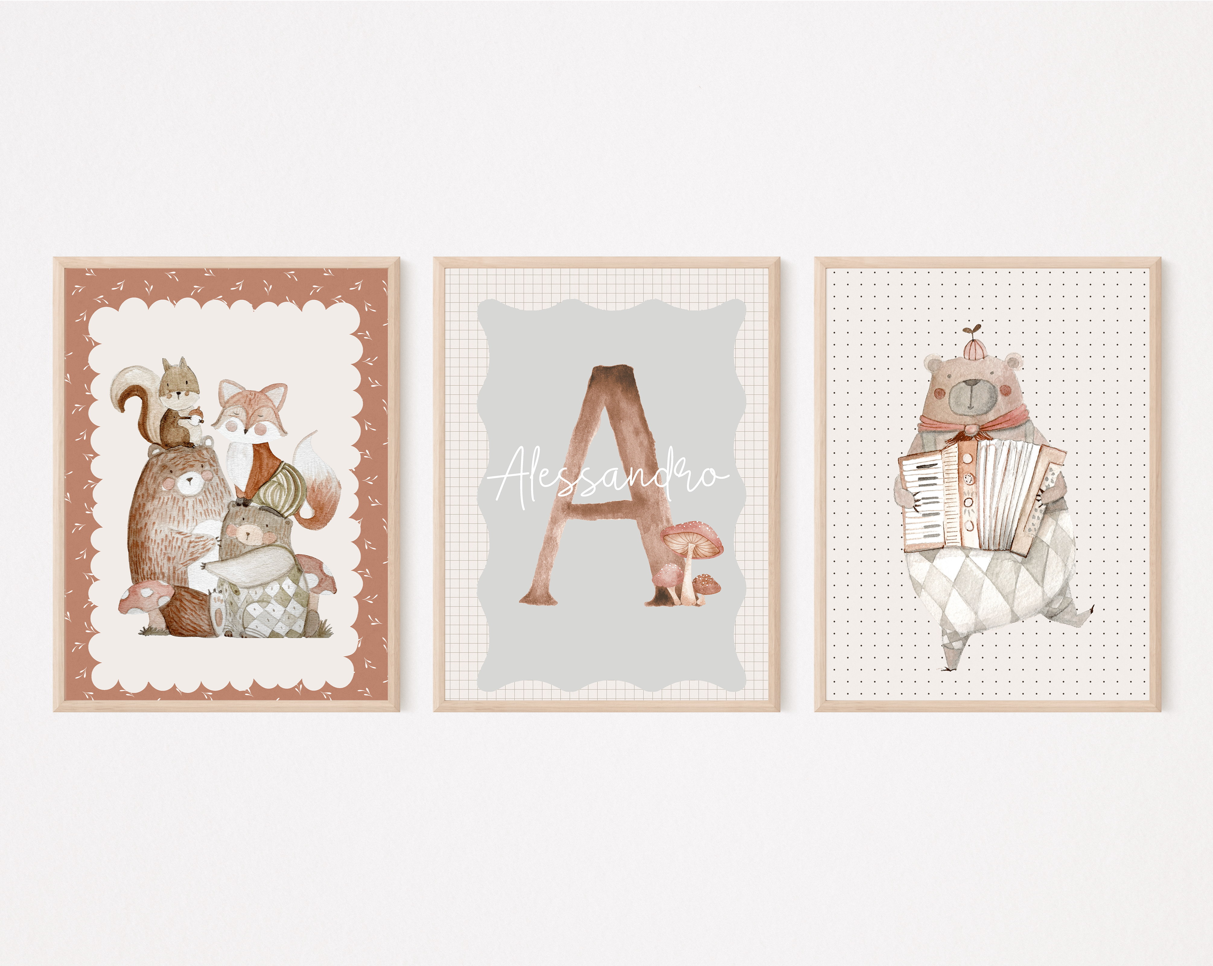partyPIK_stampe per cameretta | Set di 3 stampe | Decorazione per cameretta bimbi | woodland party - Peekaboo