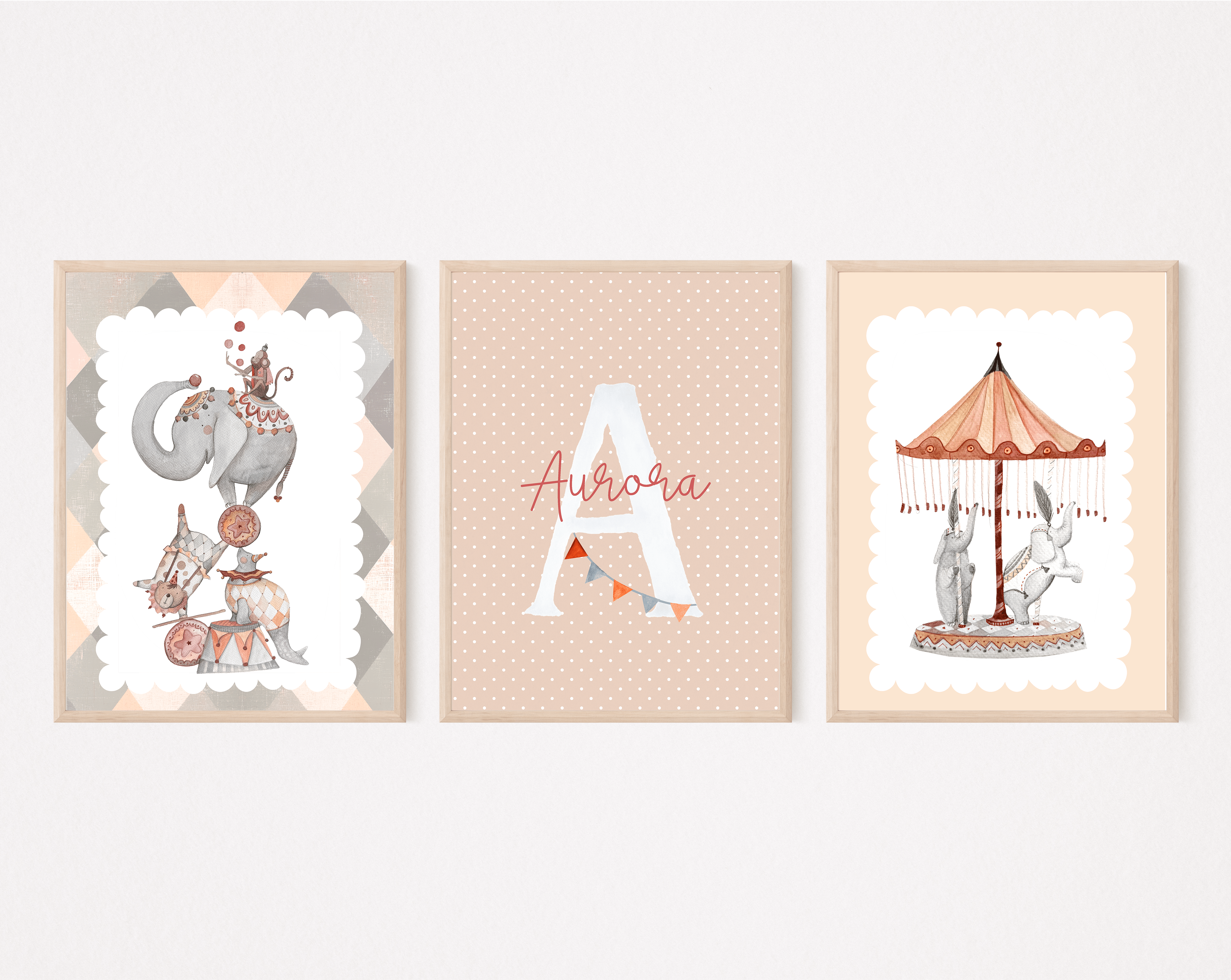 partyPIK_stampe per cameretta | Set di 3 stampe | Decorazione per cameretta bimbi |circo - Peekaboo