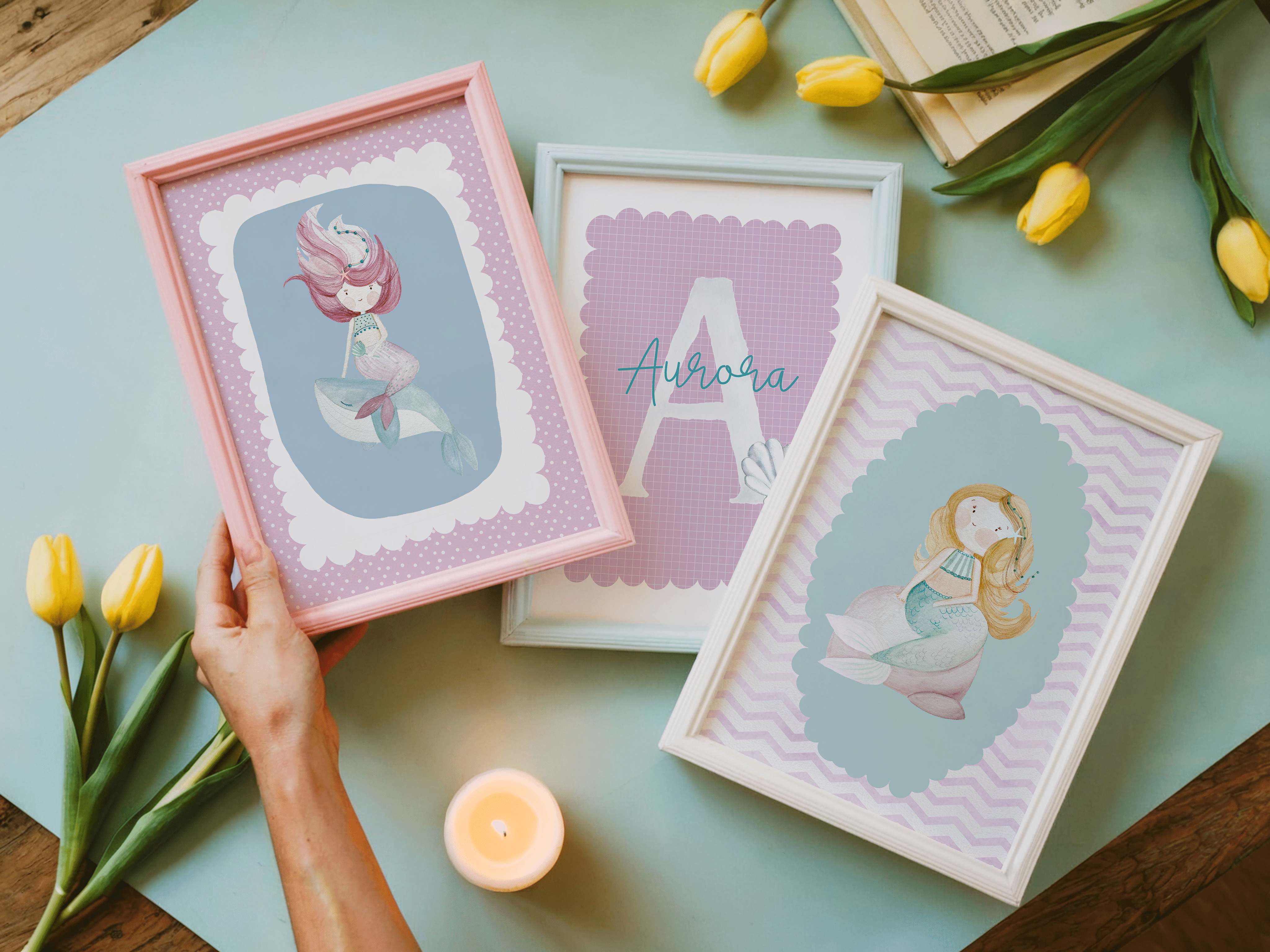 partyPIK_stampe per cameretta | Set di 3 stampe | Decorazione per cameretta bimbi | mermaid party - Peekaboo
