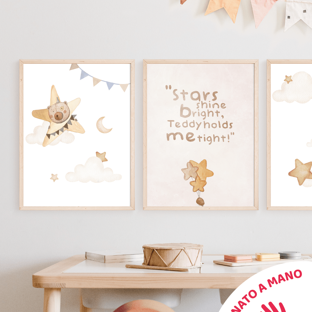 stampe per cameretta | Set di 3 stampe | Decorazione per cameretta bimbi | teddy bear| bear - Peekaboo