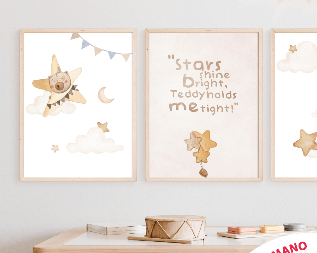 stampe per cameretta | Set di 3 stampe | Decorazione per cameretta bimbi | teddy bear| bear - Peekaboo