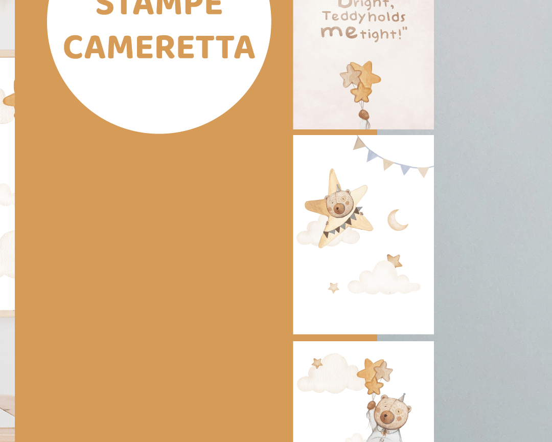 stampe per cameretta | Set di 3 stampe | Decorazione per cameretta bimbi | teddy bear| bear - Peekaboo
