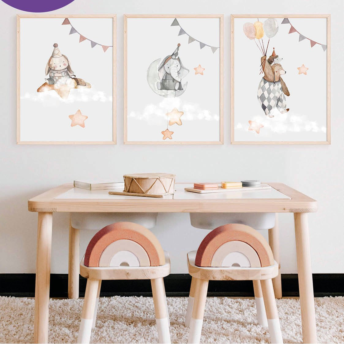 Animaletti per cameretta | Set di 3 stampe | Decorazione per cameretta bimbi - Peekaboo