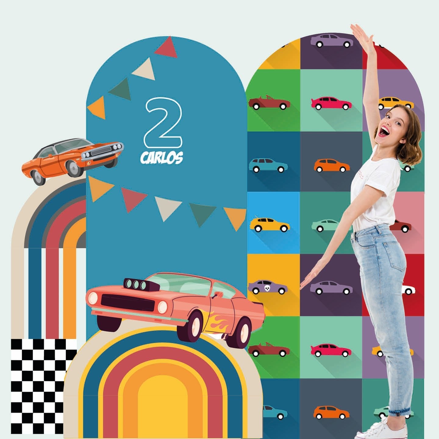 FAST CAR PARTY doppio da terra | Decorazione festa di compleanno | Sfondi per compleanno - Peekaboo